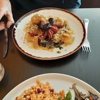 Potatoes with spinach and mushroom octopus at Kong - Food Made With Compassion in Lisbon