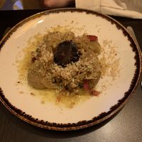 Mushroom octopus, smashed potato, spinach and a lot of onion  at Kong - Food Made With Compassion in Lisbon