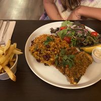 F*sh & rice (with an extra order of chips)  at Kong - Food Made With Compassion in Lisbon