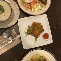 Daily soup, croquettes, vegan octopus and Thai bowl   at Kong - Food Made With Compassion in Lisbon