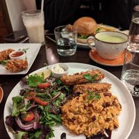 Fish was really good. Croquettes and burger in background. at Kong - Food Made With Compassion in Lisbon