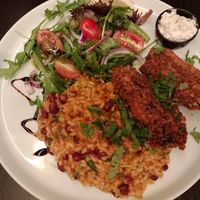 Peixe frito com arroz de tomate e feijão at Kong - Food Made With Compassion in Lisbon