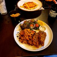 Francezinha e peixe com arroz de tomate e feijão at Kong - Food Made With Compassion in Lisbon