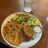 Fried ‘fish’, rice and beans  at Kong - Food Made With Compassion in Lisbon