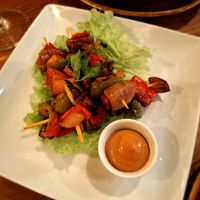 Espetadas a Portuguesa con salsa cocktail. at Kong - Food Made With Compassion in Lisbon