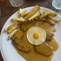 It may not look that appetising but it tasted amazing. The taste and texture of the fried egg yolk were exactly how I remember it before I became vegan   at Kong - Food Made With Compassion in Lisbon