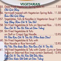 Vegetarian section at Van Son Vietnamese Cuisine in Calgary