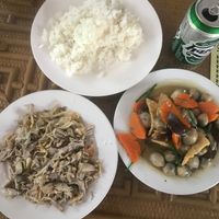 Jackfruit stir fry and mushroom w citronella  at Bo De in Hue