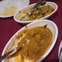 Pumpkin birthday (pumpkin in curry sauce) and gobi kaju (cauliflower & cashew nut in coconut cream sauce) at Suprabhatham in Kovalam