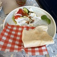 Half-eaten Labneh, it’s been a long time since I’ve had non vegan labneh, but it tasted so much better better than I remember dairy labneh tasting!   at Khamsa in Erskineville