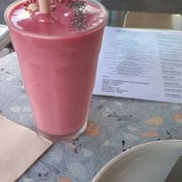 Raspberry smoothie at Khamsa in Erskineville