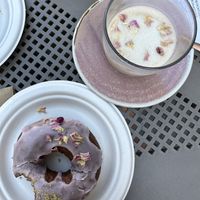 Carob latte and donut  at Khamsa in Erskineville