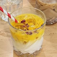 Iced turmeric latte at Khamsa in Erskineville