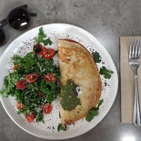 Mushroom crepe, with a side of sausage ;-) at Khamsa in Erskineville