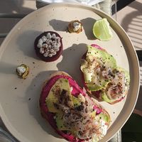 Avocado/red beet toast at Deli Devi in Koh Phangan