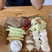 Cheese platter with our choice of these cheeses: truffle, smoked and mozzarella.   at Deli Devi in Koh Phangan