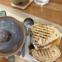 Pumpkin soup & cheese sandwich   at Deli Devi in Koh Phangan