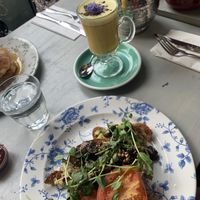  The Vegan Breakfast with a Golden (tumeric) latte with coconut milk at Bill's in Nottingham