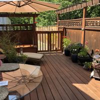 This private deck was a welcoming sanctuary daily for breakfast and evening reading after a day's sightseeing.  The sun is out until 9:30 in the summer! at Cottage House Vegan Airbnb in West Linn