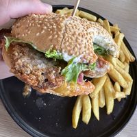 Shroom burger with free fries   at Tavci Kuhna in Lesce