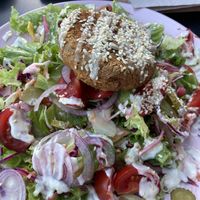 Bean burger salad (no longer on the menu as of Sept 2020) at Tavci Kuhna in Lesce