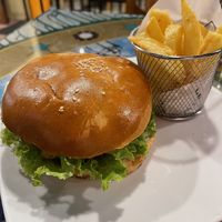 Vegan quinoa burger and fries  at La Receta in Puno