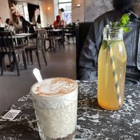 Chai latte and ice tea  at Cafe Drechsler in Vienna