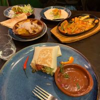 Vegan fajitas and vegan burrito (half eaten because we don’t all have the will power to wait until a photo has been taken before we start eating).  at Salsa Mexican Bistro in Penrith