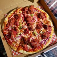 Buffalo Cauliflower Pizza at The Pizza Castle and Indian Curry in Vancouver