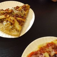 Potato pizza and bbq pizza at The Pizza Castle and Indian Curry in Vancouver