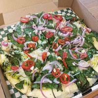 Pesto pizza at The Pizza Castle and Indian Curry in Vancouver