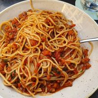 Spaghetti Green Mountain (Vegan Bolognese) at Spaghetti Factory in Zurich