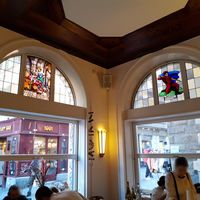 Stained glass interior at Spaghetti Factory in Zurich