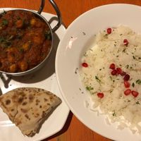 Chana masala rice & whole grain chapati at Mandala Cafe in Agonda