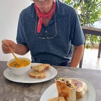 Pumpkin soup and Tico wrap at MIXT in San Jose