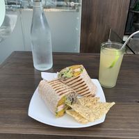 Tico wrap and homemade lemonade. at MIXT in San Jose