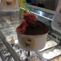 Chocolate and strawberry sorbet  at Mozzelato in Naples