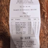 Bill for 2 at Fava Tonka in Matosinhos