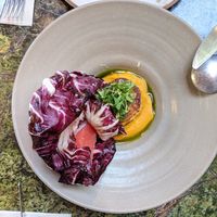 pumpkin pureé with red cabbage at Fava Tonka in Matosinhos