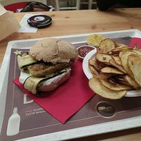 Vegan burger with a side of chips at M**Bun - Corso Giuseppe in Turin