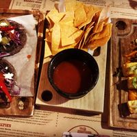 Blue corn memelas, salsa roja and chickpea patatas  at Mexico - Central in Christchurch