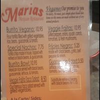 Vegan Menu at Maria's Mexican Restaurant  in Charlotte