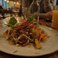 Fried glasnoodles with "chicken", tofu, bean sprouts and more, amazing! at Chay Vegan in Helsingborg