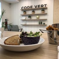 Caramelized onions grilled cheese and tofu popcorn at Code Vert in Montreal