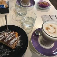 Vegan options: orange and carrot cake, apple and cinnamon muffin, soy lattes at MiaGola Caffe - Bogino in Turin