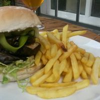 Miso aubergine plant burger at Brinkburn St Brewery in Newcastle Upon Tyne