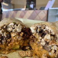 Breakfast burrito - half chorizo half asada 😻 at Just Vegana in Fontana