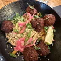 Vegan Pad Thai with beetroot falafel  at La Pépinière in Quimper
