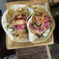 Vegan Five Spiced Tofu tacos with hot chili oil saucee  at Sula Wok in Ottawa