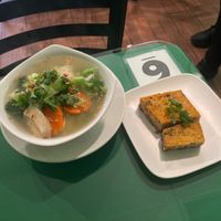 Vegetable Garlic soup with side of tofu meatloaf!  at Thanh Tinh Chay in San Diego